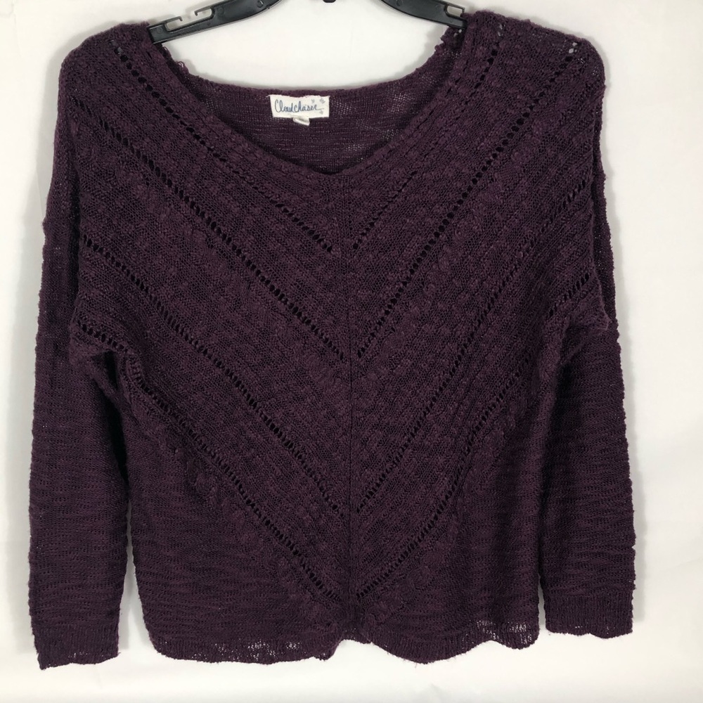 Cloud Chaser Sweater Womens XL Purple Vneck Open Knit